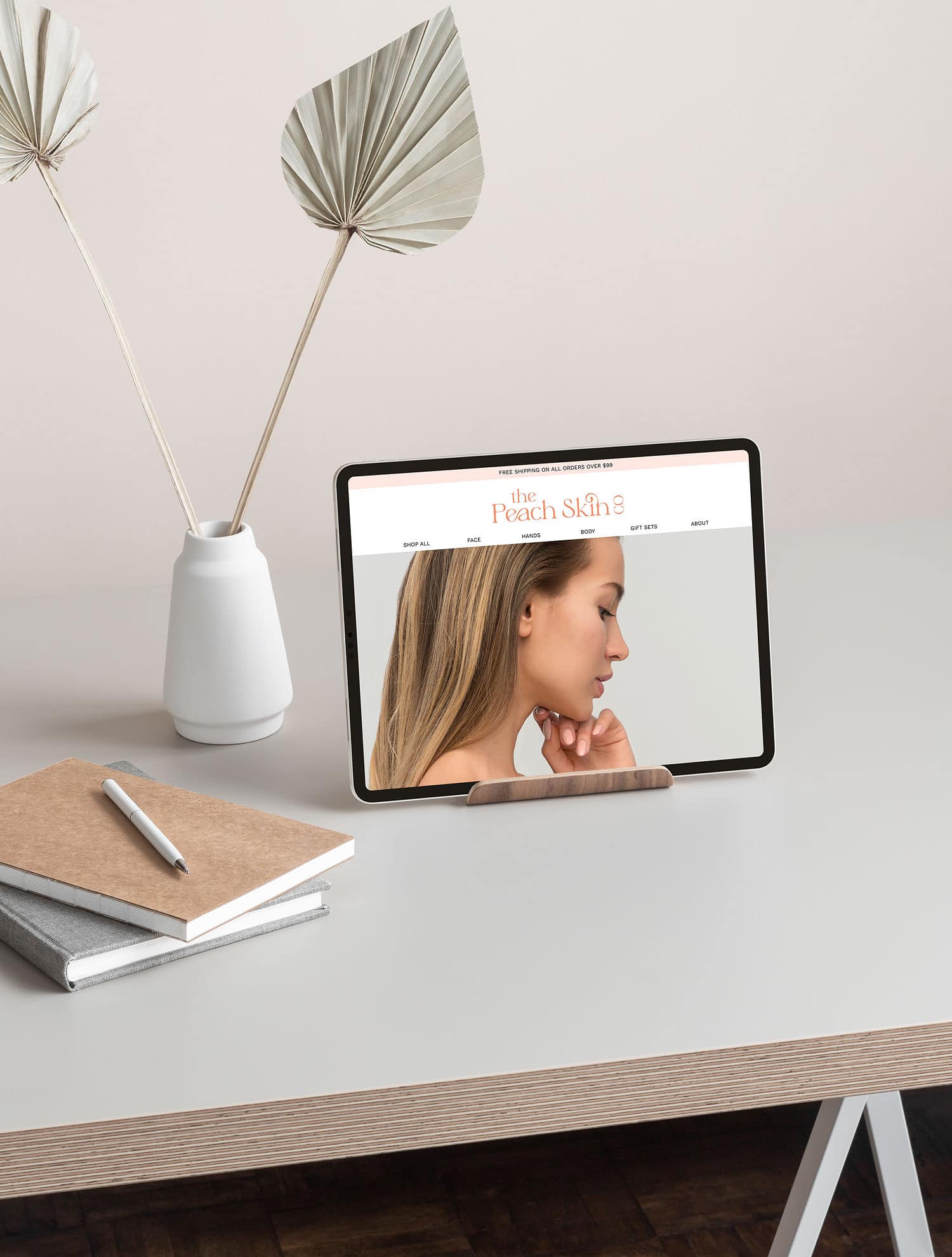 peach skin care website design ipad